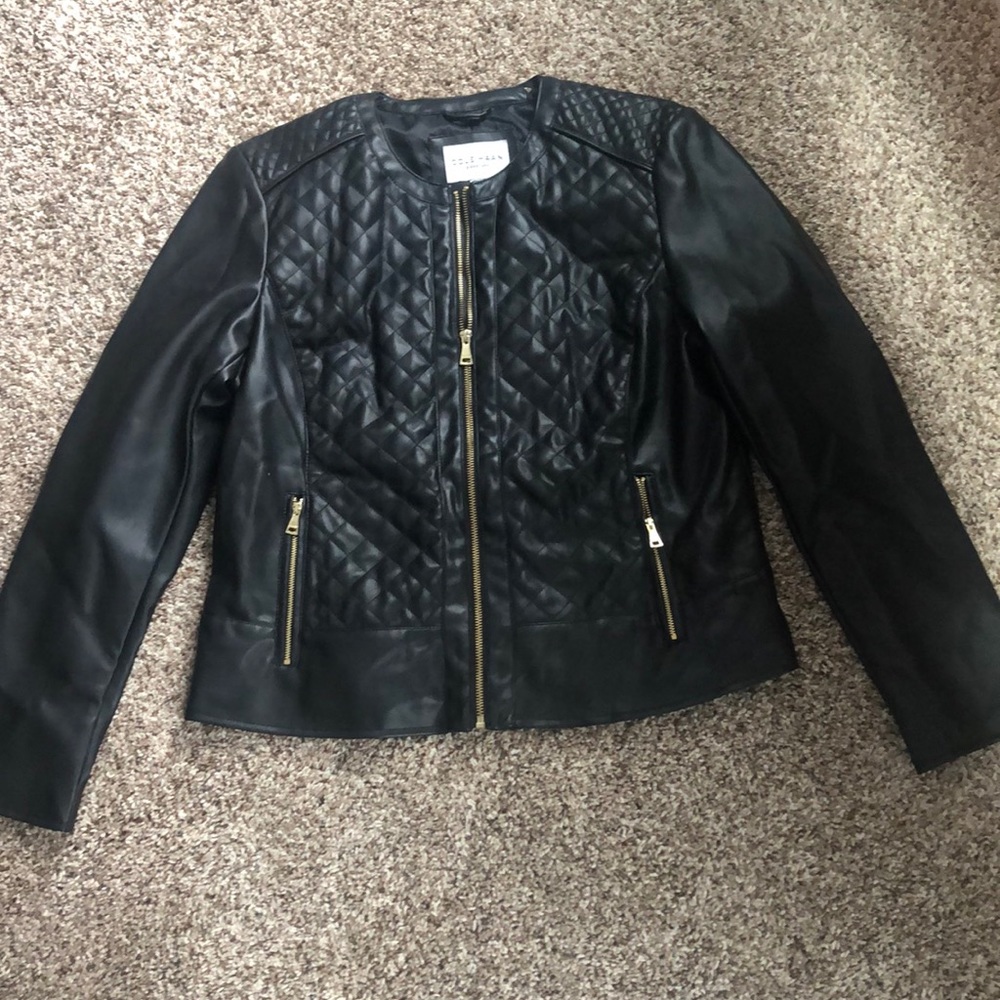 Cole Haan Faux leather black jacket